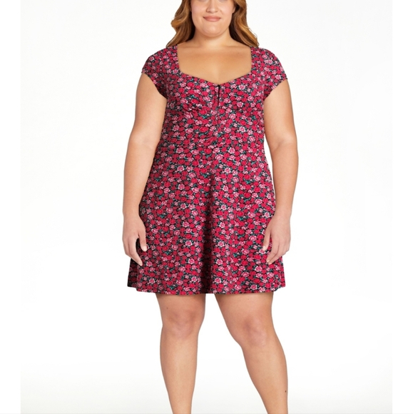 No Boundaries pink with red mini floral dress pt to pt 22 length 35 - Picture 5 of 12